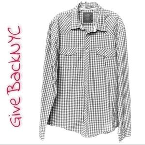 𝅺logg H&M Gingham Button down Dress Shirt in White & Gray Size XL